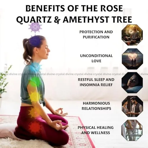 Crystal Divine Rose Quartz & Amethyst Crystal Tree Home Decor Items Crystal Bonsai Tree Showpiece for Home Decor Vastu Gift Items for Home Decoration Hall Decoration Items Healing Crystals Tree Gifts