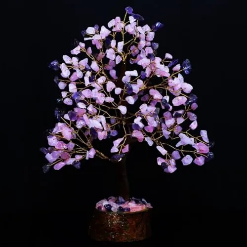 Crystal Divine Rose Quartz & Amethyst Crystal Tree Home Decor Items Crystal Bonsai Tree Showpiece for Home Decor Vastu Gift Items for Home Decoration Hall Decoration Items Healing Crystals Tree Gifts