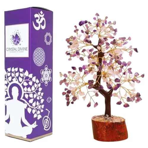 Crystal Divine Rose Quartz & Amethyst Crystal Tree Home Decor Items Crystal Bonsai Tree Showpiece for Home Decor Vastu Gift Items for Home Decoration Hall Decoration Items Healing Crystals Tree Gifts