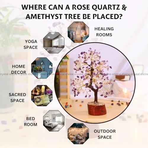 Crystal Divine Rose Quartz & Amethyst Crystal Tree Home Decor Items Crystal Bonsai Tree Showpiece for Home Decor Vastu Gift Items for Home Decoration Hall Decoration Items Healing Crystals Tree Gifts