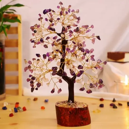 Crystal Divine Rose Quartz & Amethyst Crystal Tree Home Decor Items Crystal Bonsai Tree Showpiece for Home Decor Vastu Gift Items for Home Decoration Hall Decoration Items Healing Crystals Tree Gifts