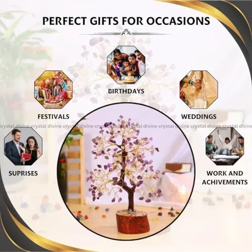 Crystal Divine Rose Quartz & Amethyst Crystal Tree Home Decor Items Crystal Bonsai Tree Showpiece for Home Decor Vastu Gift Items for Home Decoration Hall Decoration Items Healing Crystals Tree Gifts