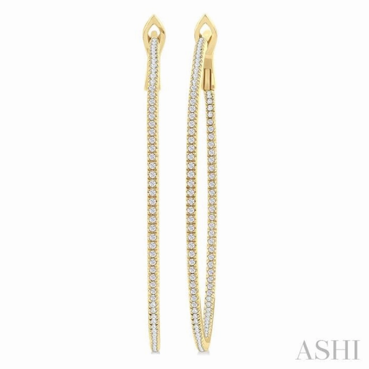 Chic Craft Impressive Accent 3/4 Ctw Inside & Outside Round Cut Diamond Hoop Earring in 14K Yellow Gold