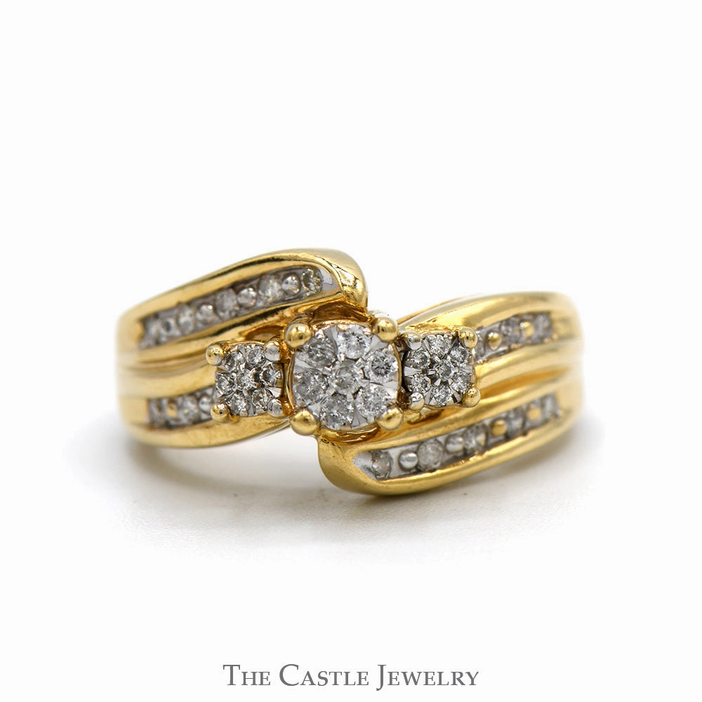 Lightweight Jewelry Wonderful Accessory 1/3cttw Triple Diamond Cluster Ring with Accented sides in 10k Yellow Gold
