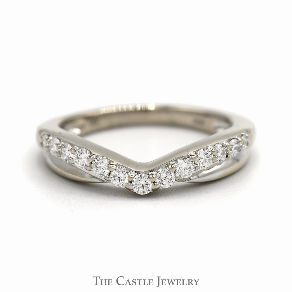 Curved Diamond Wedding Band in 18k White Gold Showcase Example