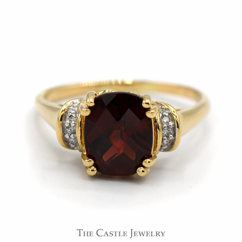 Cushion Cut Garnet Ring with Diamond Accents in 14k Yellow Gold Casual Fashion Daily Flow