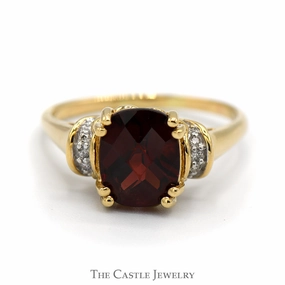 Cushion Cut Garnet Ring with Diamond Accents in 14k Yellow Gold Casual Fashion Daily Flow