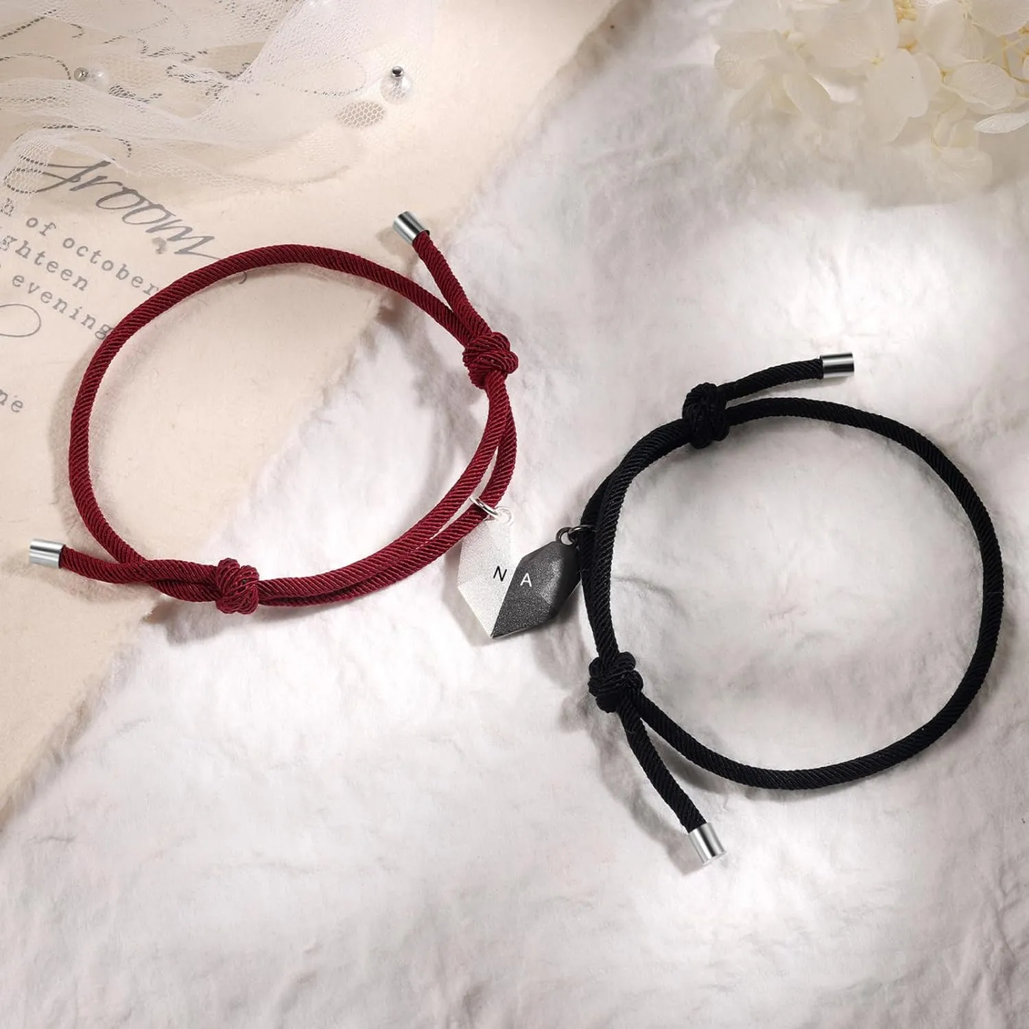 Custom Couple Bracelets - Adjustable Relationship Bracelets, Matching Braided Bracelets for Newlywed Couples