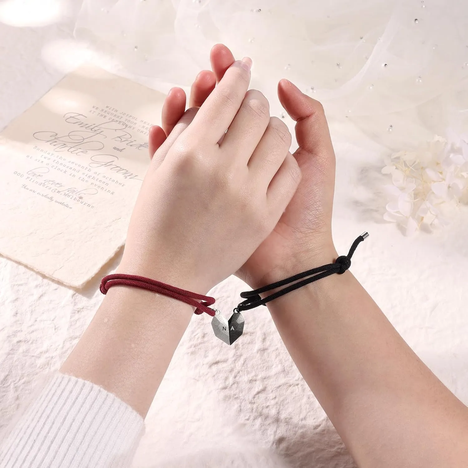 Custom Couple Bracelets - Adjustable Relationship Bracelets, Matching Braided Bracelets for Newlywed Couples