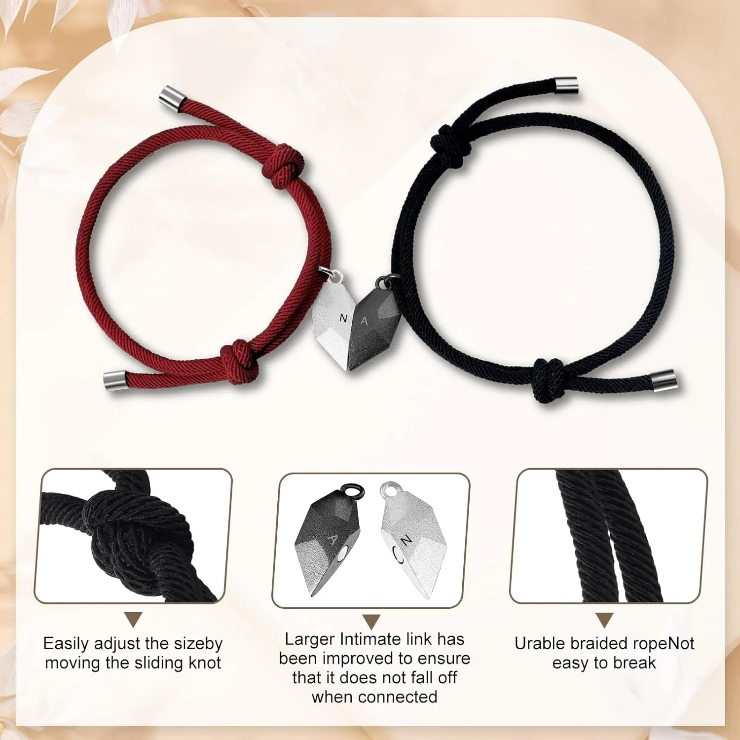 Custom Couple Bracelets - Adjustable Relationship Bracelets, Matching Braided Bracelets for Newlywed Couples