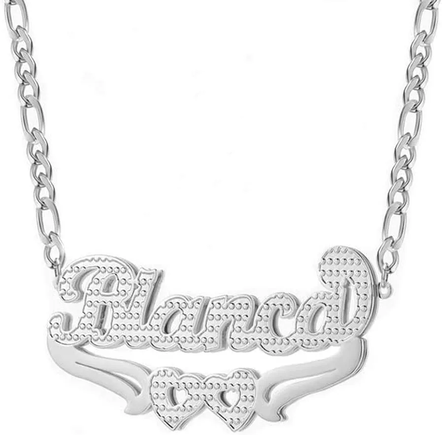 Custom Name Necklace Double Plated Name Necklace Personalized Name Plate Necklaces Name Necklaces for Women 18k Gold Plated Nameplate Pendant