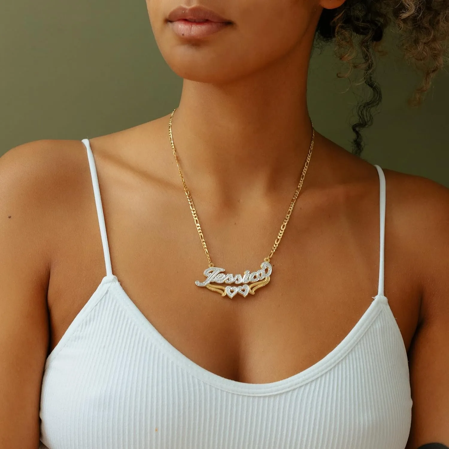 Custom Name Necklace Double Plated Name Necklace Personalized Name Plate Necklaces Name Necklaces for Women 18k Gold Plated Nameplate Pendant