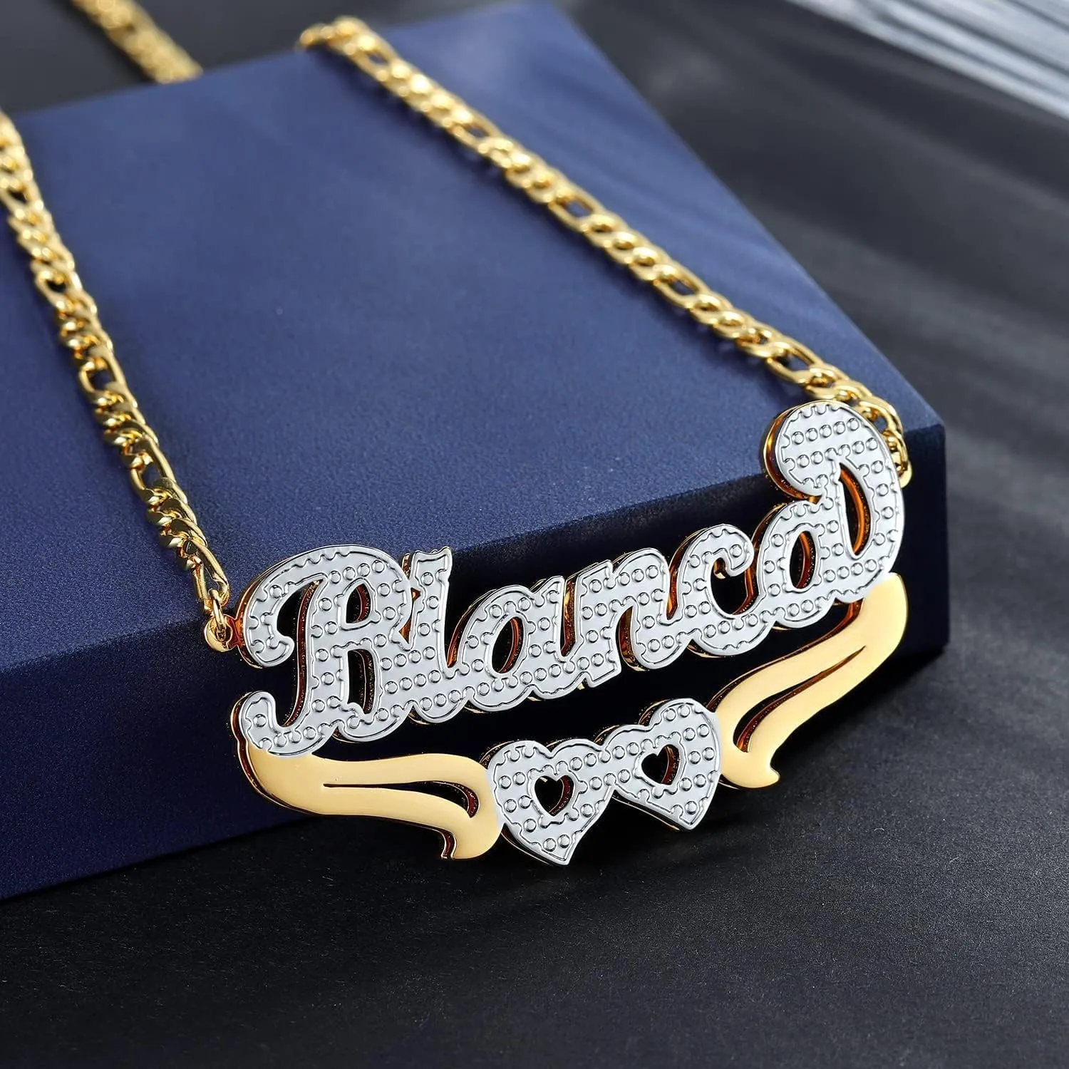 Custom Name Necklace Double Plated Name Necklace Personalized Name Plate Necklaces Name Necklaces for Women 18k Gold Plated Nameplate Pendant