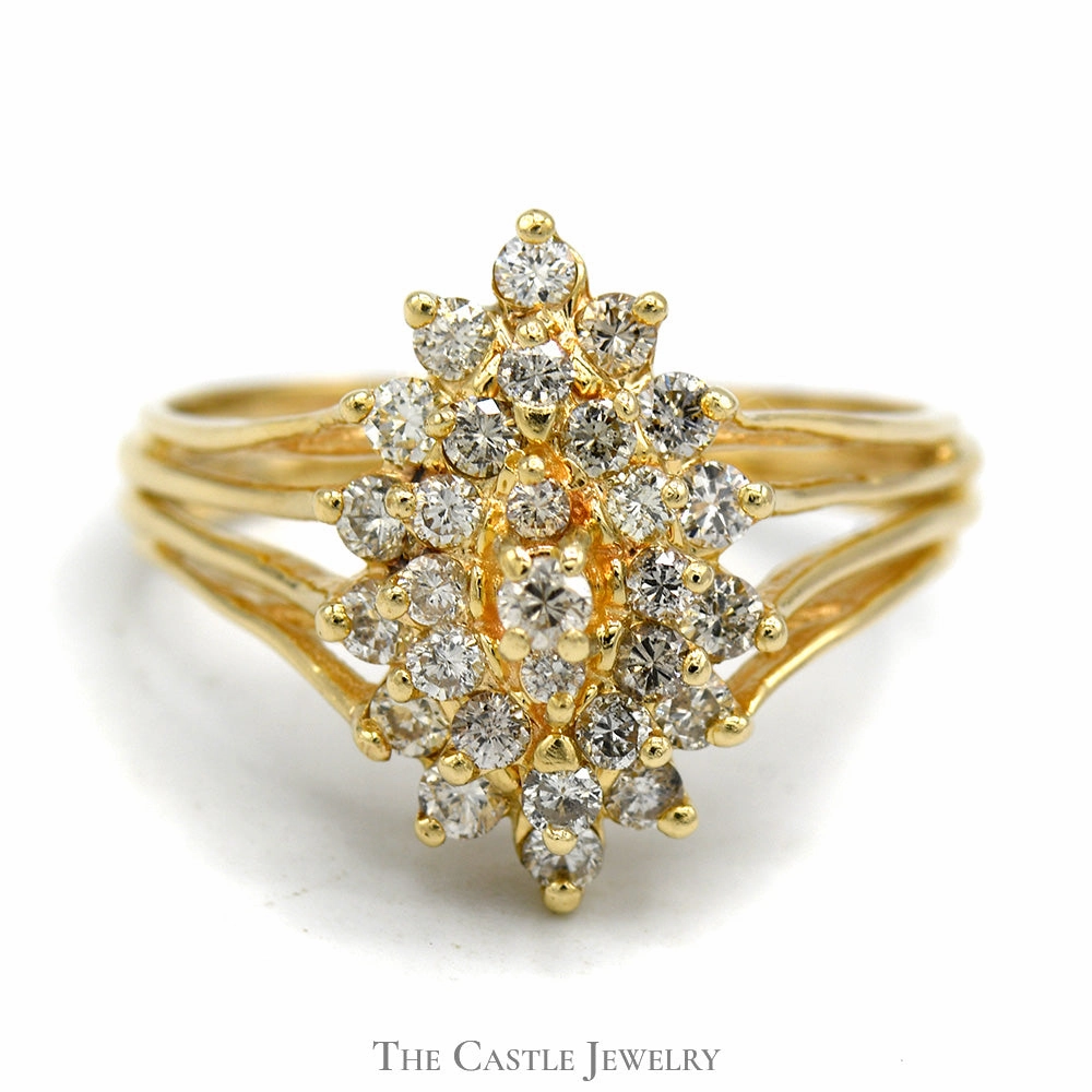 Glam Choice Strong Article Marquise Shaped 1cttw Diamond Cluster Ring in 14k Yellow Gold Split Shank Setting