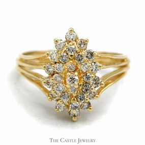 Glam Choice Strong Article Marquise Shaped 1cttw Diamond Cluster Ring in 14k Yellow Gold Split Shank Setting