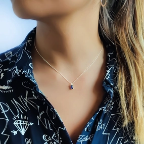 Teacher Present Fashion Accessory Silver Charm Necklace, Sterling Silver Necklace For Women, Cubic Zirconia Pendant Necklace, Rectangle Necklace, Dainty Silver Necklace