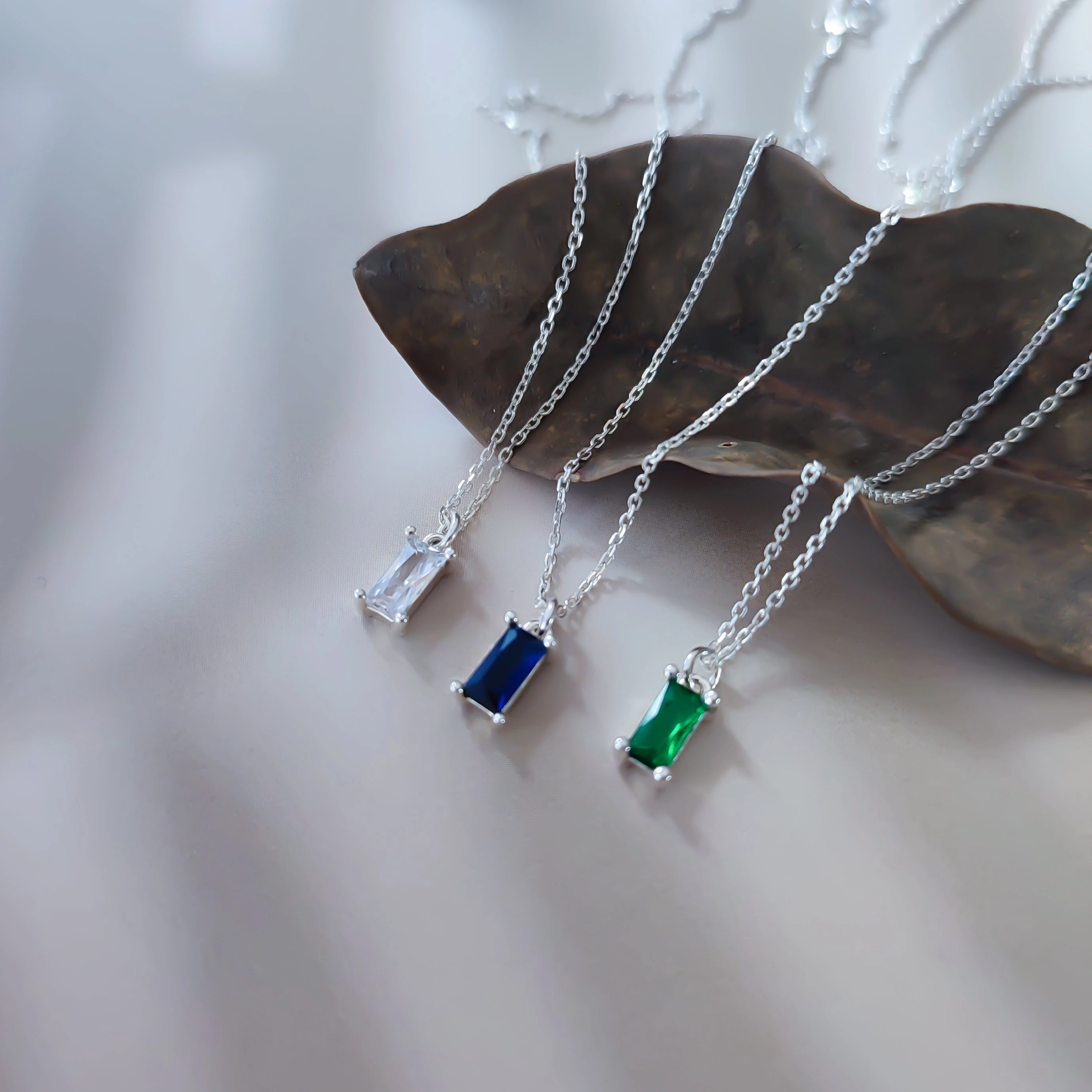 Silver Charm Necklace, Sterling Silver Necklace For Women, Cubic Zirconia Pendant Necklace, Rectangle Necklace, Dainty Silver Necklace Era Piece Artistic Edge