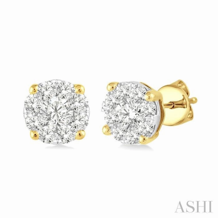 1/2 Ctw Lovebright Round Cut Diamond Stud Earrings in 14K Yellow and White Gold Vibrant Glow Perfect Layer