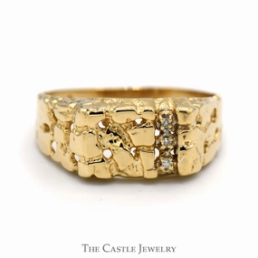 Diamond Accented Nugget Designed Ring in 10k Yellow Gold Adjustable size Modern Look