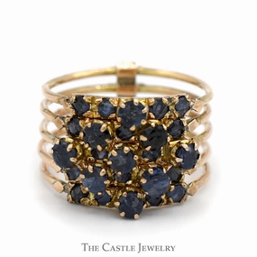 Set of 5 Hinged Round Sapphire Bands in 10k Yellow Gold Ensemble Piece