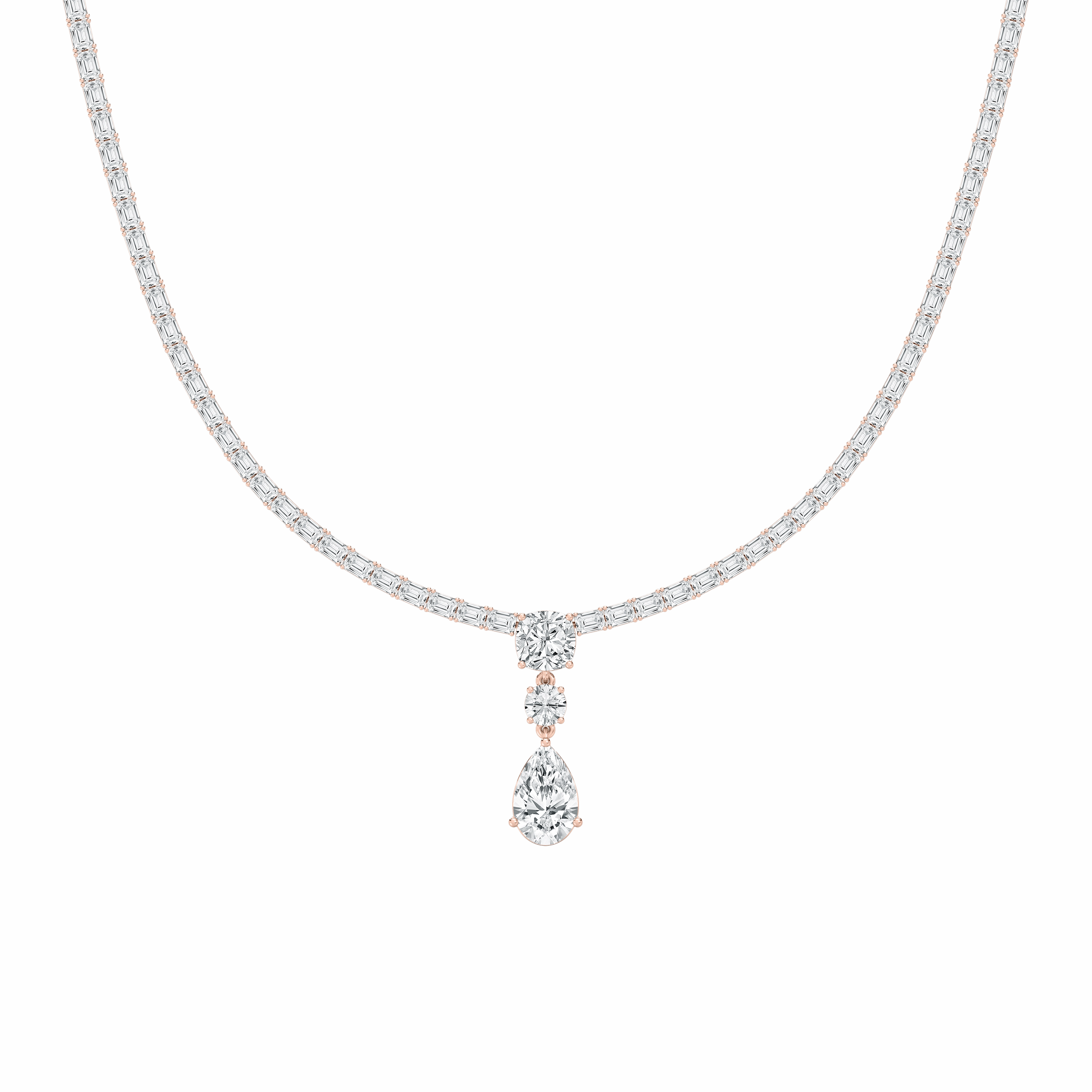 Lightweight Piece Vintage Accent 17 ctw Multi-Shape Lab Grown Diamond Three Stone Drop Tennis Necklace - 18 Inches