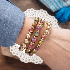 Timeless Beauty Enduring Charm Festive Stretchy Beaded bracelet Sets - Gold, Black, Brown, Red