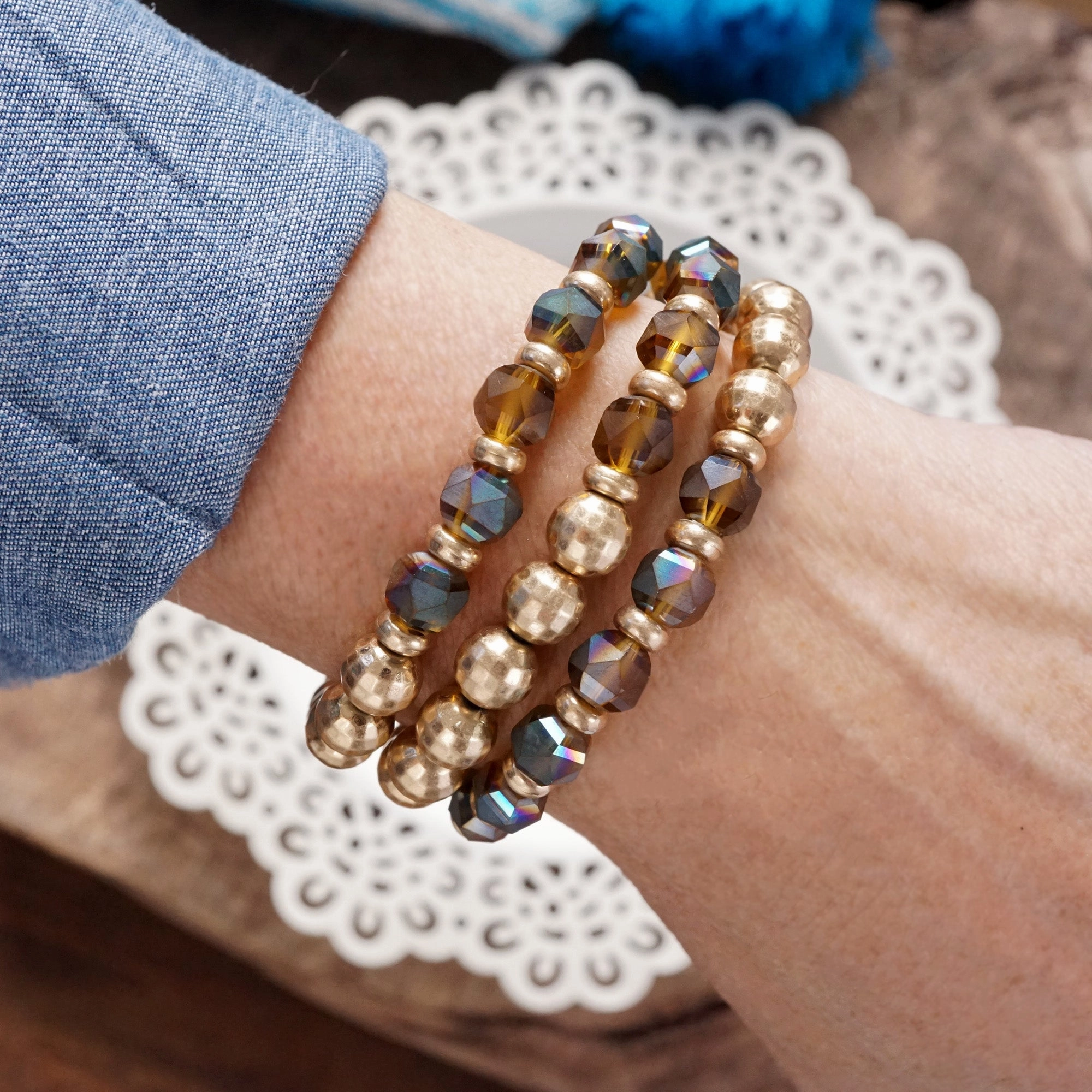 Promising Blend Happy Ending Festive Stretchy Beaded bracelet Sets - Gold, Black, Brown, Red