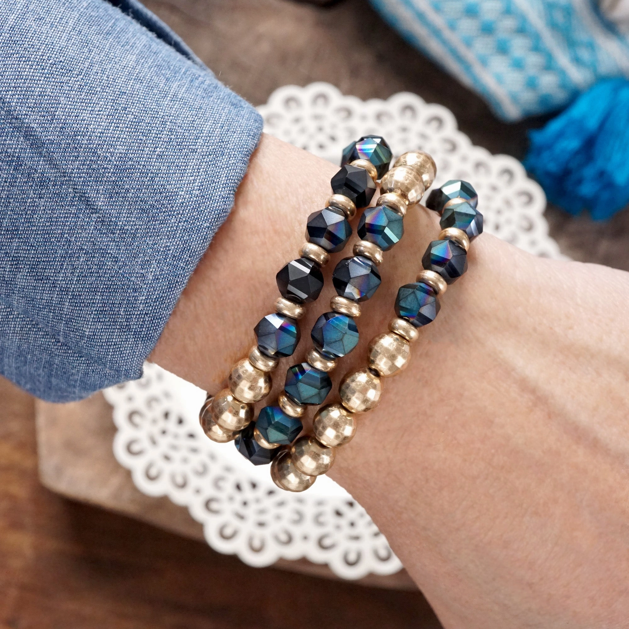 Community Inspired Festive Stretchy Beaded bracelet Sets - Gold, Black, Brown, Red