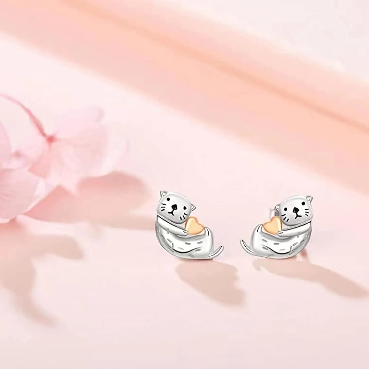 Cute Otters Stud Earrings Dainty Personalized Statement Earrings Anniversary Birthday Jewelry Gift for Women
