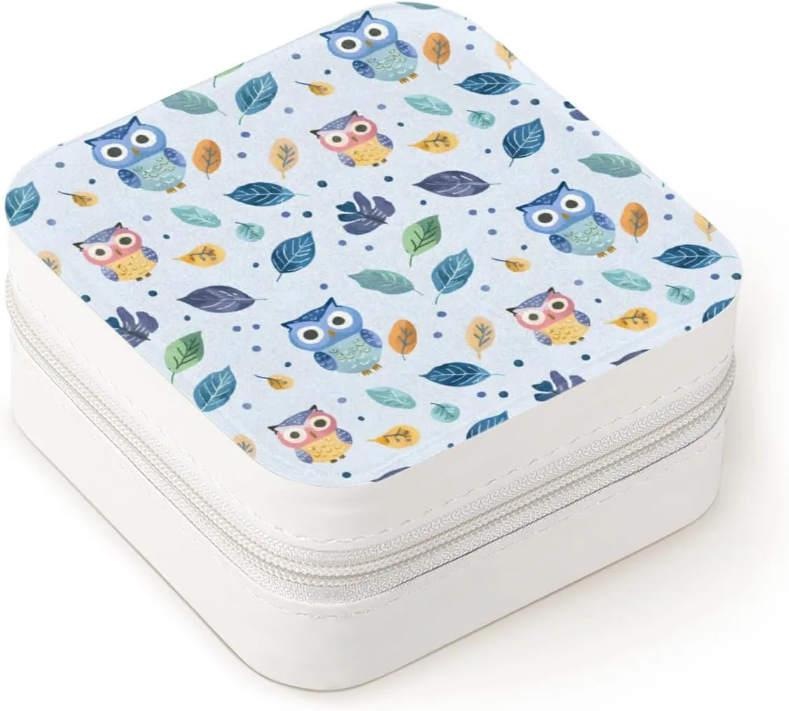 Cute Owl Travel Jewelry Box Small Jewelry Holder Organizer with Mirror Earring Organizer Jewelry Case Mini Necklace Cases