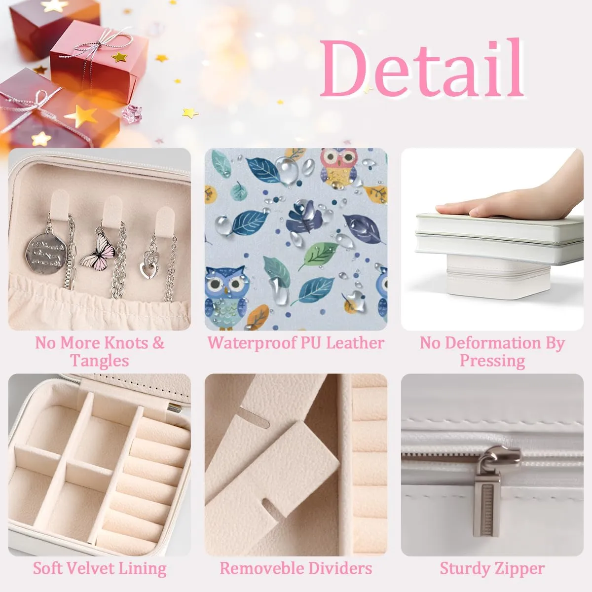 Cute Owl Travel Jewelry Box Small Jewelry Holder Organizer with Mirror Earring Organizer Jewelry Case Mini Necklace Cases