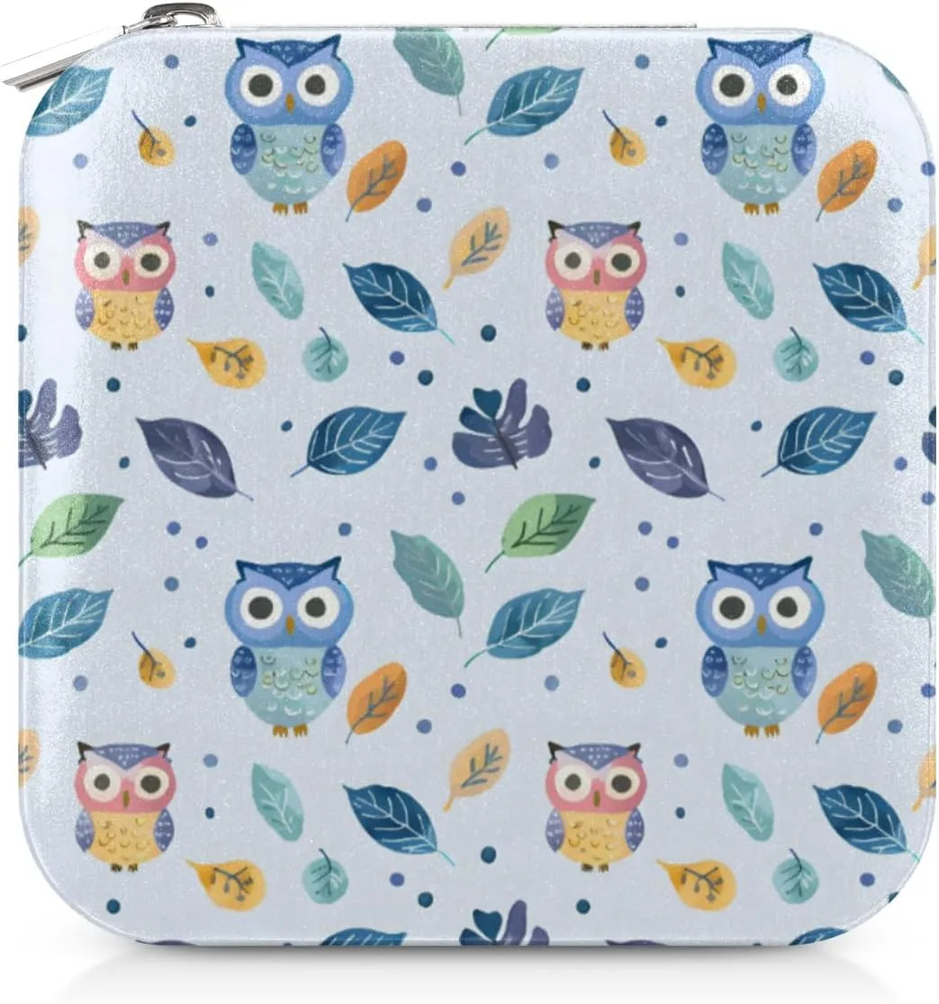 Cute Owl Travel Jewelry Box Small Jewelry Holder Organizer with Mirror Earring Organizer Jewelry Case Mini Necklace Cases