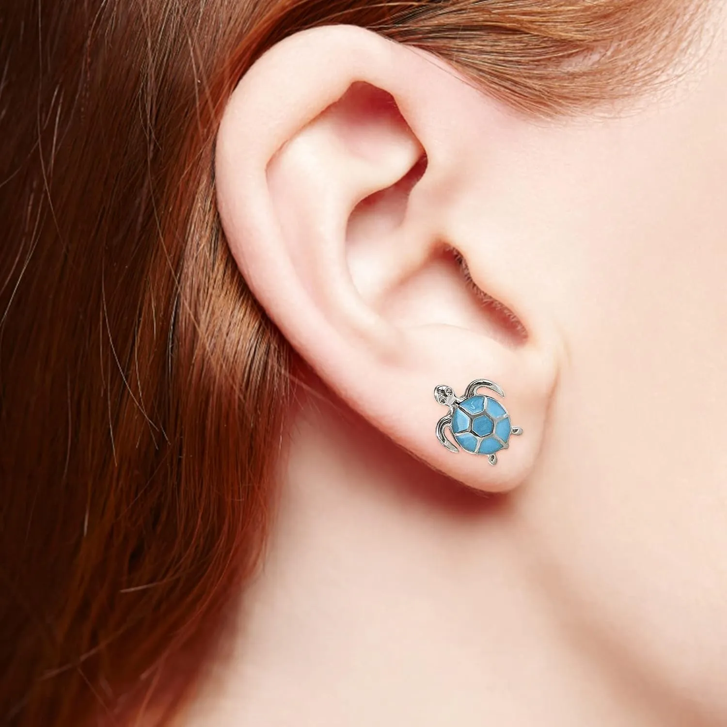 Cute Turtle Stud Earrings for Women Personalized Tiny Statement Earrings Anniversary Birthday Jewelry Gift (Sky Blue, One Size)