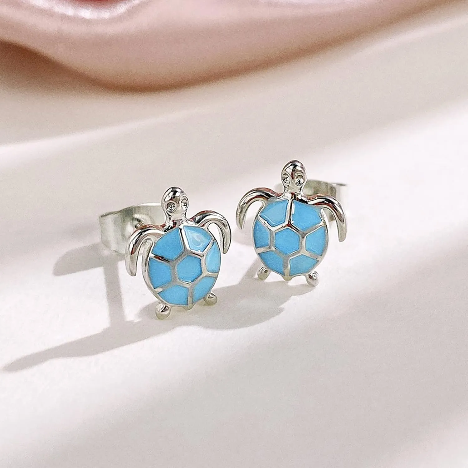 Cute Turtle Stud Earrings for Women Personalized Tiny Statement Earrings Anniversary Birthday Jewelry Gift (Sky Blue, One Size)