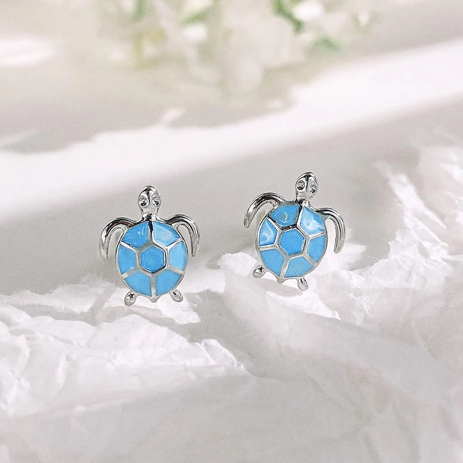 Cute Turtle Stud Earrings for Women Personalized Tiny Statement Earrings Anniversary Birthday Jewelry Gift (Sky Blue, One Size)