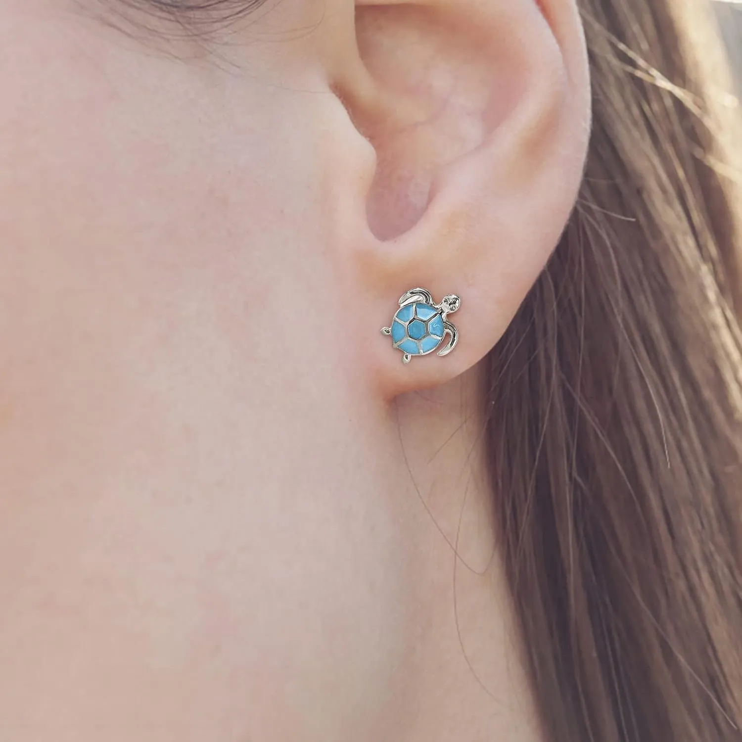 Cute Turtle Stud Earrings for Women Personalized Tiny Statement Earrings Anniversary Birthday Jewelry Gift (Sky Blue, One Size)