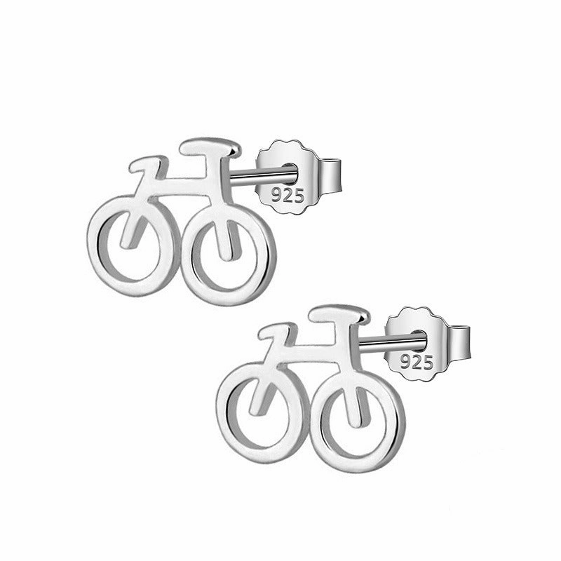 Cycolinks 925 Sterling Silver Bicycle Stud Earrings Exquisite Ornament Bright Piece