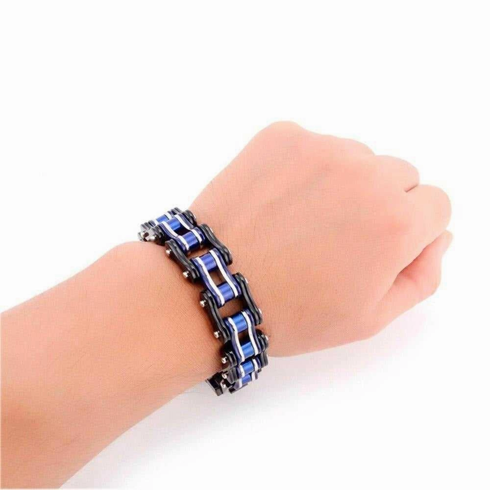 Classic Charm Cycolinks Black, Silver & Blue Bike Chain Bracelet