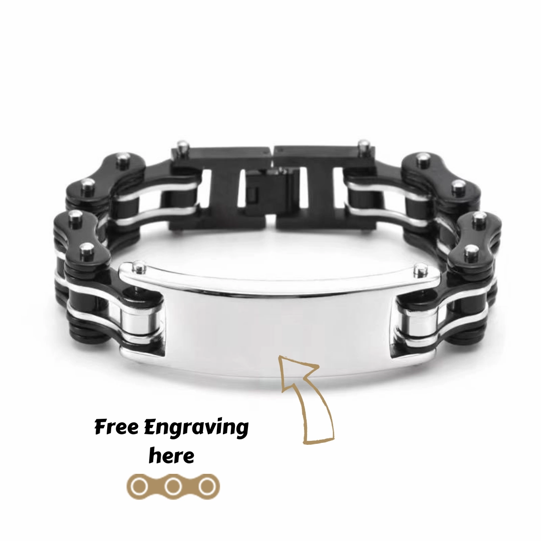 Cycolinks Custom 16mm Black Men's Personalised ID Bike Chain Bracelet Sacred Fusions Quest Memento