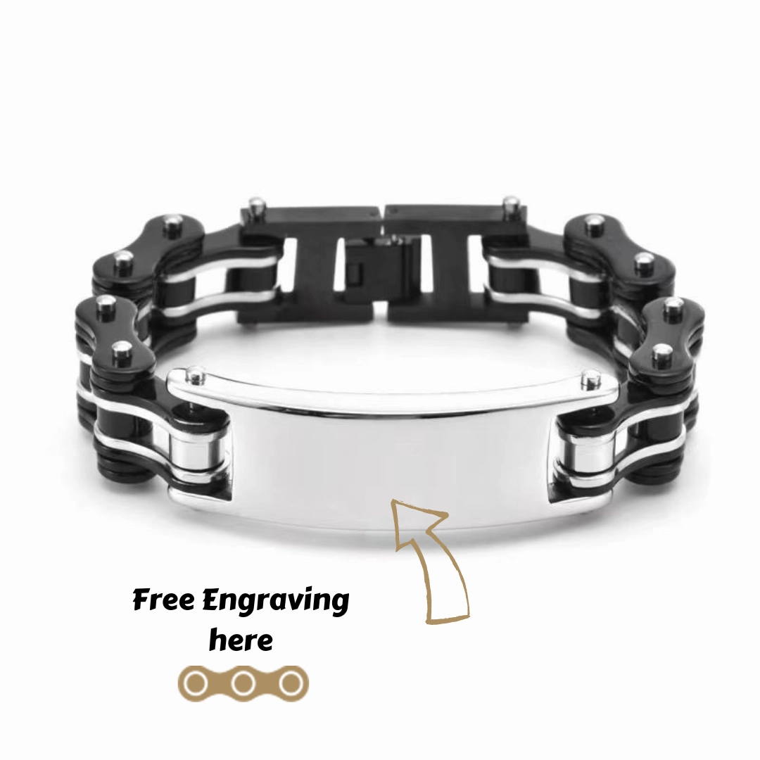 Partner Style Cycolinks Custom 16mm Black Men's Personalised ID Bike Chain Bracelet