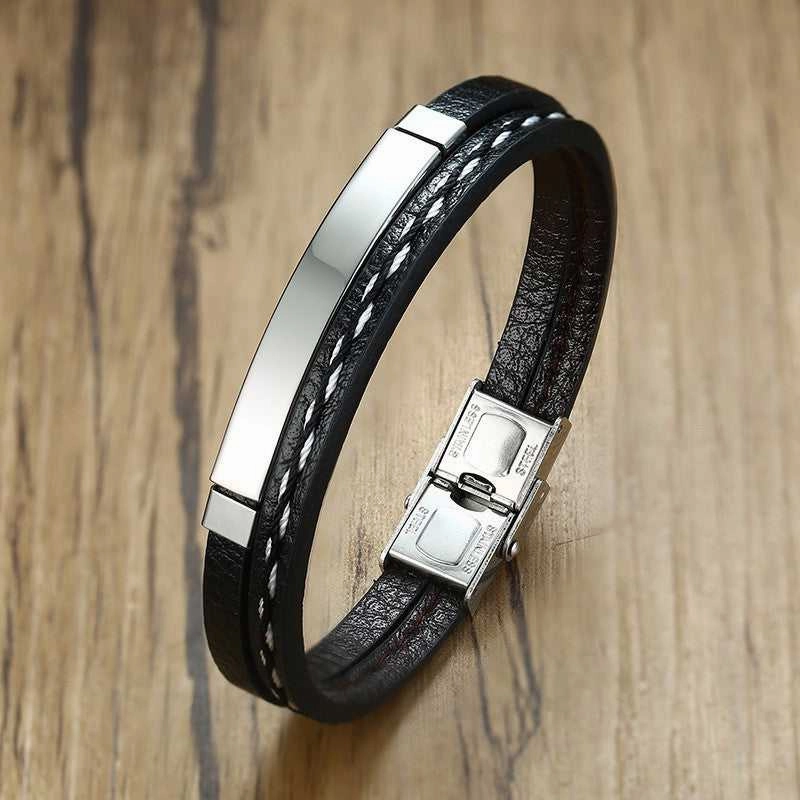 Cycolinks Custom Engraving Stainless Steel Leather Bracelet Optimal Blends