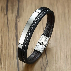 All-Age Appropriate Cycolinks Custom Engraving Stainless Steel Leather Bracelet