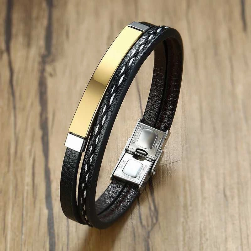 Cycolinks Custom Engraving Stainless Steel Leather Bracelet Never-Ending Sight Whole Blends