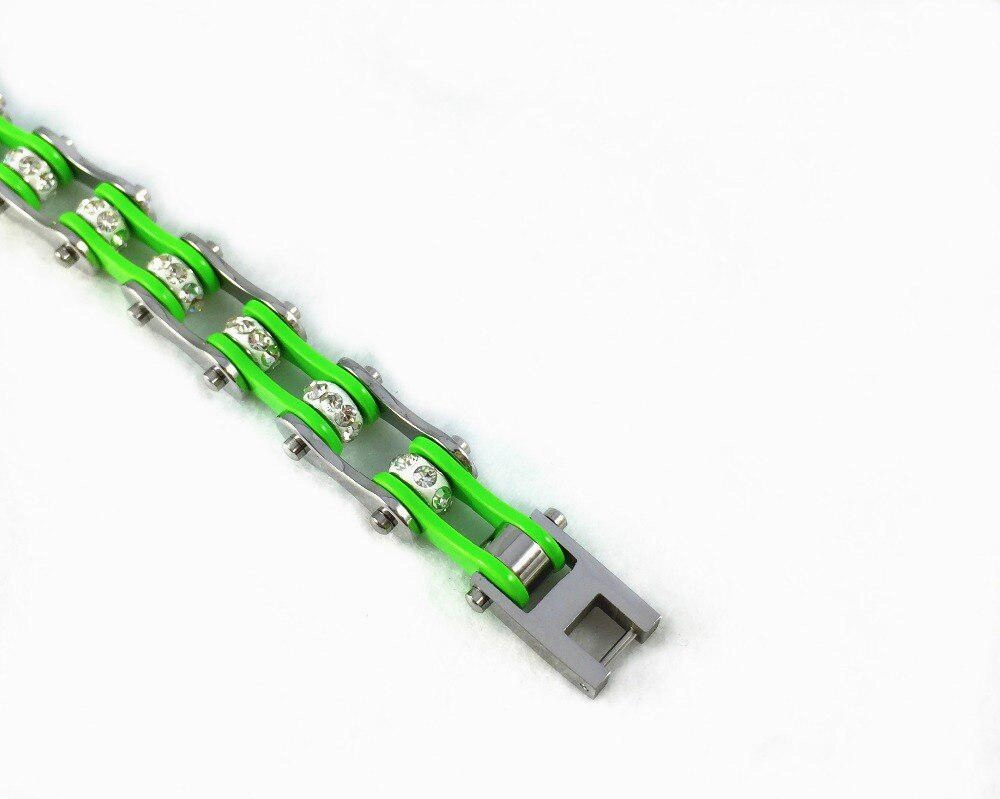 International Assortment Cycolinks Green & Silver Crystal Bracelet