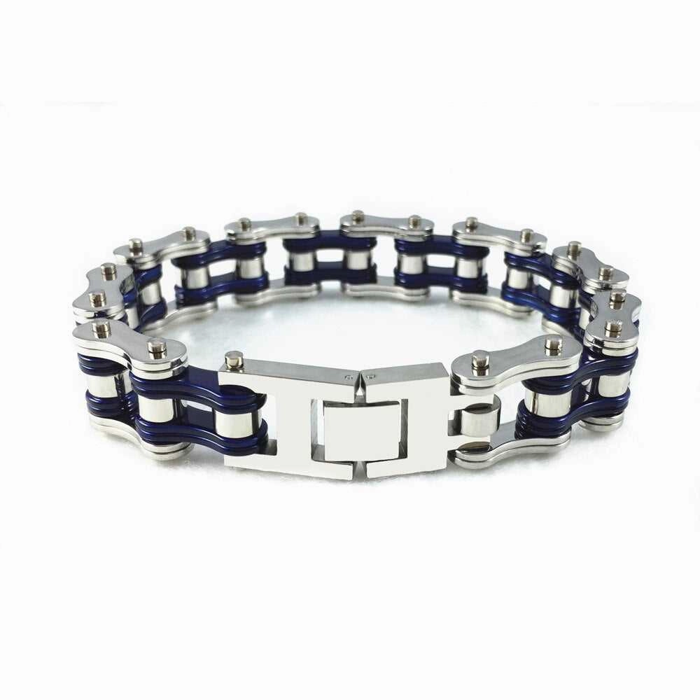 Cycolinks Silver & Blue Bike Chain Bracelet Designed To Fit