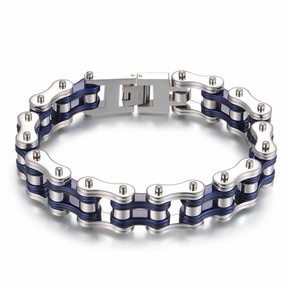 Cycolinks Silver & Blue Bike Chain Bracelet Year-Round Wear Delicate Chains