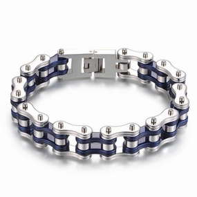 Cycolinks Silver & Blue Bike Chain Bracelet Year-Round Wear Delicate Chains