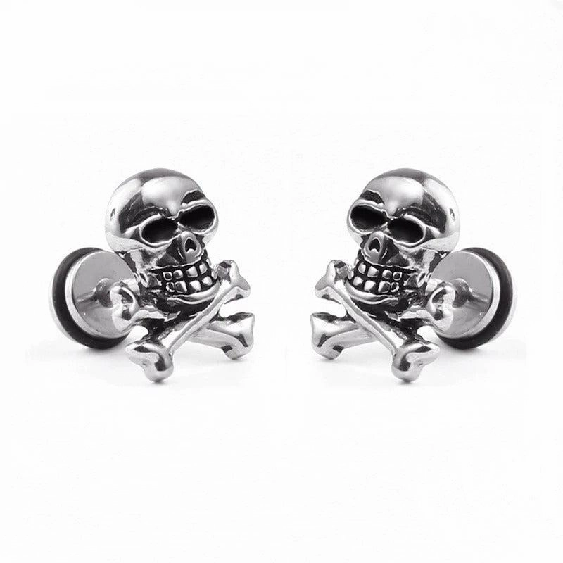 Oversized Item Secure Decor Cycolinks Skull & Crossbones Stud Earrings