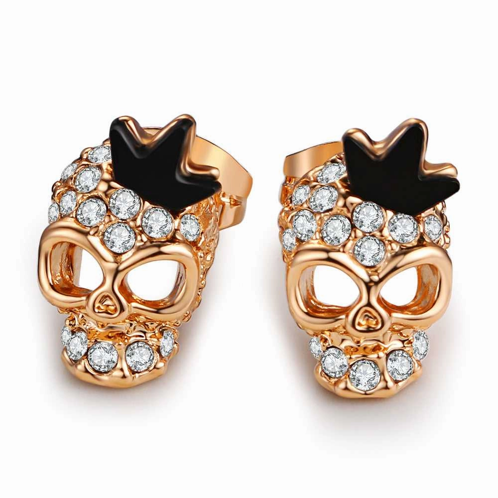 Favorable Condition Cycolinks Skull Crown 18k Gold-plated Zircon Earrings Creative Process