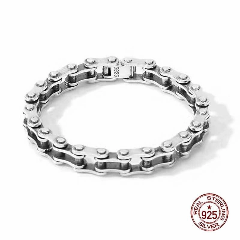 Divine Amalgamations Cycolinks Sleek 925 Sterling Silver Bike Chain Bracelet 8mm